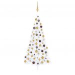 Meia Árvore Natal Artificial com Luzes LED e Bolas 180 cm Branco - 3077484