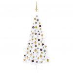 Meia Árvore Natal Artificial com Luzes LED e Bolas 210 cm Branco - 3077485
