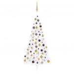 Meia Árvore Natal Artificial com Luzes LED e Bolas 210 cm Branco - 3077485