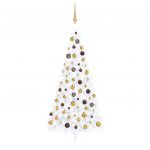 Meia Árvore Natal Artificial com Luzes LED e Bolas 240 cm Branco - 3077486