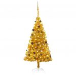 Árvore Natal Artificial com Luzes LED e Bolas 150 cm Pet Dourado - 3077518