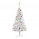 Árvore Natal Artificial com Luzes Led/bolas 210 cm Pet Prateado - 3077525