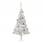 Árvore Natal Artificial com Luzes Led/bolas 240 cm Pet Prateado - 3077526