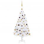 Árvore Natal Artificial com Luzes LED e Bolas 150 cm PVC Branco - 3077540