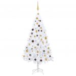 Árvore Natal Artificial com Luzes LED e Bolas 180 cm PVC Branco - 3077541