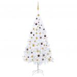 Árvore de Natal Artificial + Luzes LED e Bolas 210cm PVC Branco - 3077542