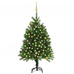 Árvore de Natal Artificial com Luzes LED e Bolas 120 cm Verde - 3077553