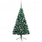 Meia Árvore Natal Artificial com Luzes LED e Bolas 120 cm Verde - 3077649