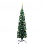Árvore de Natal Artificial Fina com Luzes Led/bolas 150 cm Verde - 3077803