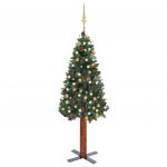 Árvore de Natal Fina com Luzes LED e Bolas 150 cm Verde - 3077812