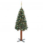 Árvore de Natal Fina com Luzes LED e Bolas 210 cm Verde - 3077814