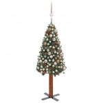Árvore de Natal Fina com Luzes LED e Bolas 150 cm PVC Verde - 3077860