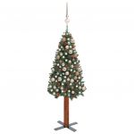 Árvore de Natal Fina com Luzes LED e Bolas 180 cm PVC Verde - 3077861