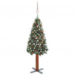 Árvore de Natal Fina com Luzes LED e Bolas 210 cm PVC Verde - 3077862