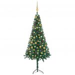 Árvore Natal Artif. Canto com Luzes Led/bolas 150 cm PVC Verde - 3077943