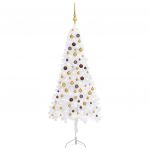 Árvore Natal Artif. Canto com Luzes Led/bolas 180 cm PVC Branco - 3077949