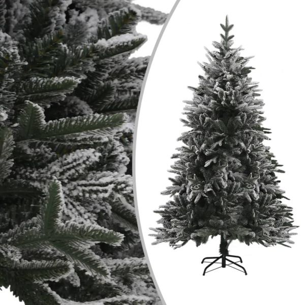 Árvore de Natal Artificial Altura 180 cm Árvore com Neve com 695 Ramos 57  Pinhas e Base de Aço Dobrável Ø104x180 cm Verde