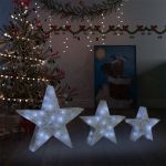 Estrelas de Natal com Luzes LED 3 Peças Ext./int. Arame Branco - 329774