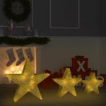 Estrelas de Natal com Luzes LED 3 Peças Ext./int. Arame Dourado - 329775