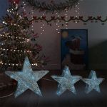 Estrelas de Natal com Luzes LED 3 Peças Ext./int. Arame Prateado - 329776