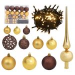 Conjunto de Bolas de Natal 61pcs com Pico e 150 Leds Dourado/bronze - 330095