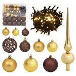 Conjunto de Bolas de Natal 120pcs + Pico e 300 Leds Dourado/bronze - 330096