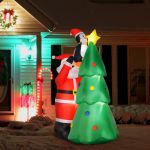 Homcom Árvore de Natal Inflável 184cm com Luzes led Decoração de Natal Inflável com Papai Noel e Pinguim para Festas Interiores e Exteriores 123x80x184cm Multicor