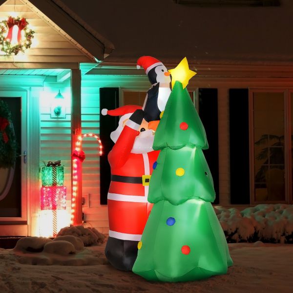 Homcom Árvore de Natal Inflável 184cm com Luzes led Decoração de Natal  Inflável com Papai Noel e Pinguim para Festas Interiores e Exteriores  123x80x184cm Multicor | Kuantokusta