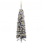 Árvore de Natal Fina com Luzes LED e Bolas 120 cm PVC Verde - 3077807