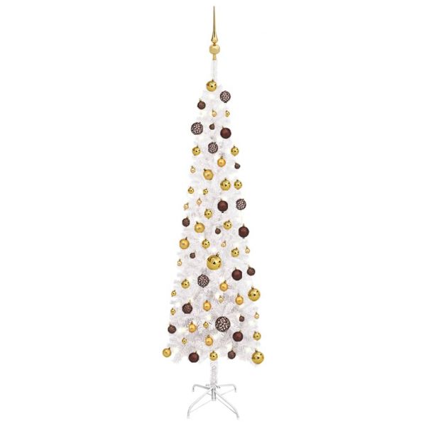 Árvore de Natal Fina com Luzes LED e Bolas 180 cm Branco - 3078021 |  Kuantokusta