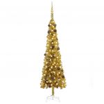 Árvore de Natal Fina com Luzes LED e Bolas 210 cm Dourada - 3078047