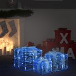 Caixas Presentes Natal Decorativas 3 Peças Acrílico Branco Frio - 328791