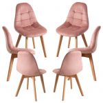 Conjunto 6 Cadeiras Kelen Veludo Rosa