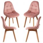 Conjunto 4 Cadeiras Kelen Veludo Rosa