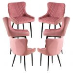 Conjunto 6 Cadeiras Sanda Veludo Rosa
