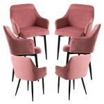 Conjunto 6 Cadeiras Puan Veludo Rosa