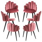 Conjunto 6 Cadeiras Hand Veludo Pernas Pretas Rosa