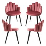 Conjunto 4 Cadeiras Hand Veludo Pernas Pretas Rosa