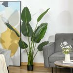 Homcom Planta Artificial Bananeira de 160cm com Vaso e 10 Folhas Realistas Planta Tropical Sintética para Decoração em Interior e Exterior Escritório Casa Verde