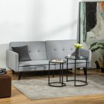 Homcom Sofá Cama de 3 Lugares Estofado em Tecido com Encosto Ajustável em 3 Posições e Pés de Madeira 198x81x81cm Cinza