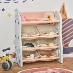 Homcom Organizador de Brinquedos para Crianças Tipo Estante Infantil com 6 Caixas para Quarto Sala de Jogos Creche 76x36x92cm