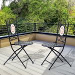 Outsunny Conjunto de 2 Cadeiras Dobráveis de Jardim Bistrô Cadeira Assento Mosaico para Terraço Varanda Aço Carga 120kg|Aosom Portugal