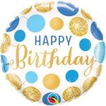Qualatex Balão Foil 18" Happy Birthday Blue & Gold Dots - 020018871