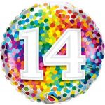 Qualatex Balão Foil 18" 14 Anos Rainbow Confetti - 020013535