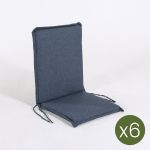 Edenjardin Pacote 6 Unidades - Almofada de Posição para Cadeira de Teca de Jardim. Olefina Azul.