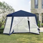 Outsunny Tenda de Jardim 3x3m Tenda com 4 Partes Laterais Rede Mosquiteira com Zíper Proteção Uv para Patio Azul