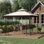 Outsunny Pérgola de Jardim 3x3m para Exterior com Duplo Teto de Ventilação e Estrutura de Aço com Proteção Solar Bege