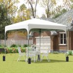 Outsunny Tenda Dobrável 2,5x2,5x2,68cm Tenda de Jardim com Proteção Uv 50+ Altura Ajustável com 4 Bolsas de Areia Branco