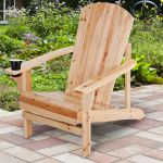 Outsunny Cadeira Adirondack de Madeira Cadeira de Jardim com Apoio para os Braços Encosto Alto para Terraço 72,5x97x96cm Natural