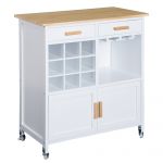 Homcom Carrinho de Cozinha Auxiliar com Rodas Carrinho de Cozinha com 2 Gavetas Suporte para 9 Garrafas Suporte 76x40x88cm Branco